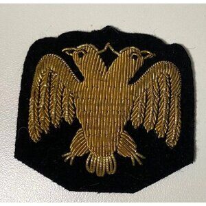Vtg Masonic Scottish Rite Double Eagle Patch Gold on Black